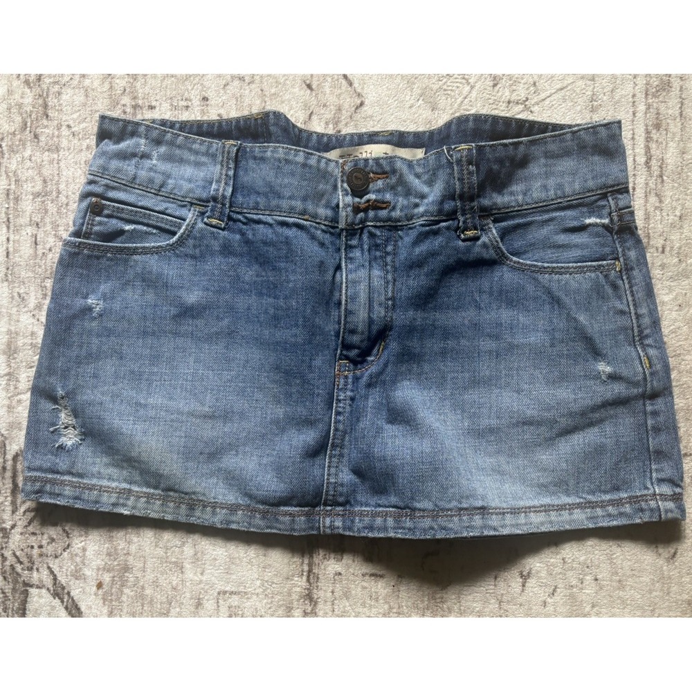 VTG Hollister Y2K Denim Micro Mini Cotton Jean Skirt Distressed Sz 7